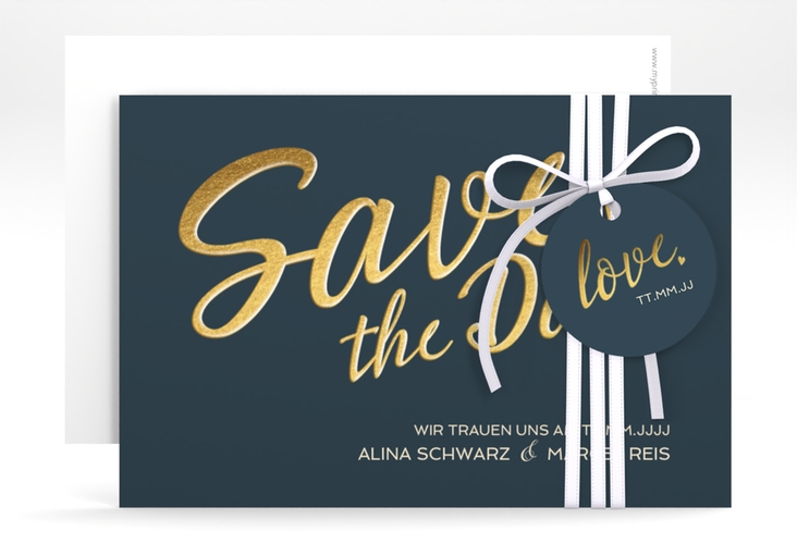 Save the Date-Karte Glam A6 Karte quer blau hochglanz