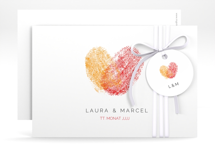 Save the Date-Karte Fingerprint A6 Karte quer rot schlicht mit Fingerabdruck-Motiv