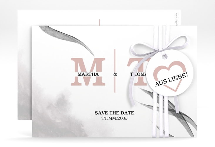 Save the Date-Karte Initialen A6 Karte quer weiss hochglanz