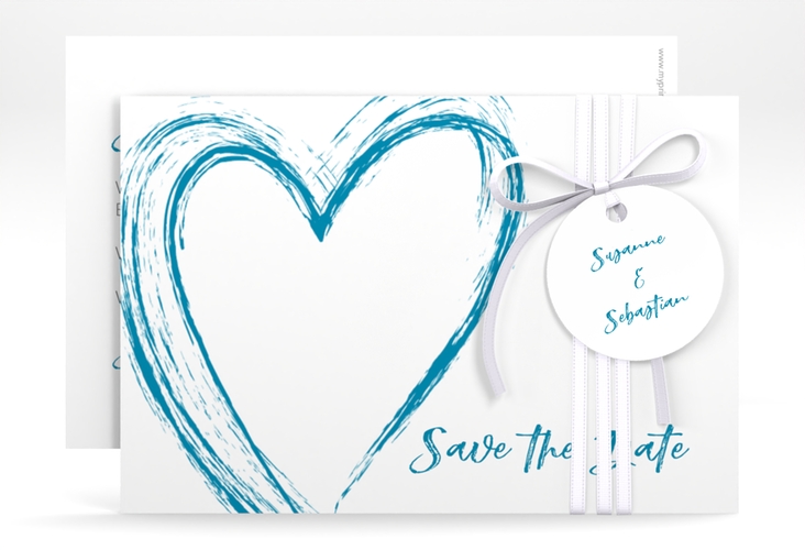Save the Date-Karte Liebe A6 Karte quer tuerkis hochglanz