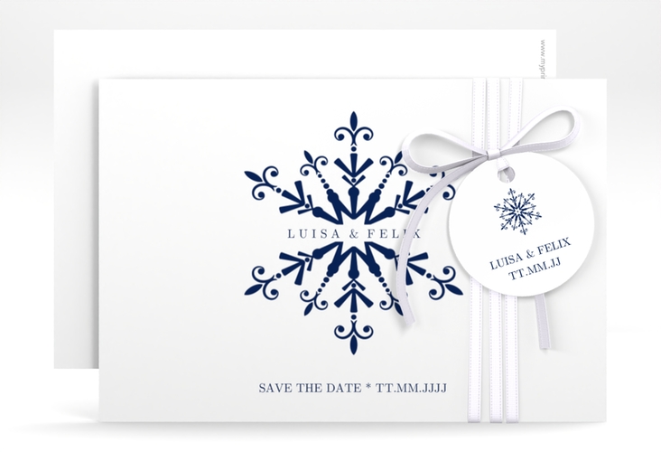 Save the Date-KarteCrystal A6 Karte quer weiss hochglanz mit Eiskristall