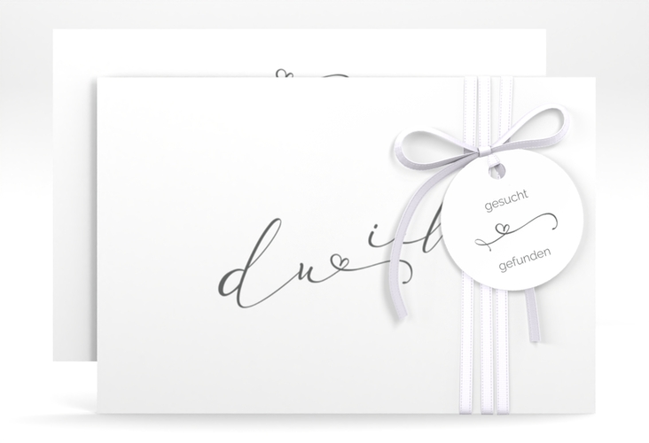 Save the Date-Karte Zweisamkeit A6 Karte quer weiss hochglanz im minimalistischen Stil mit Aufschrift du & ich
