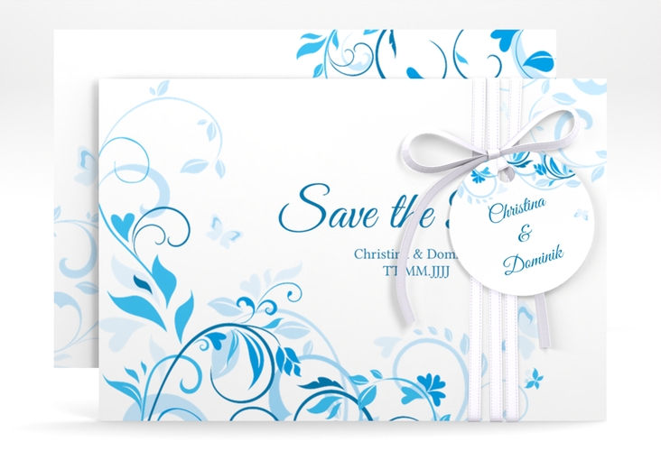 Save the Date-Karte Lilly A6 Karte quer blau hochglanz