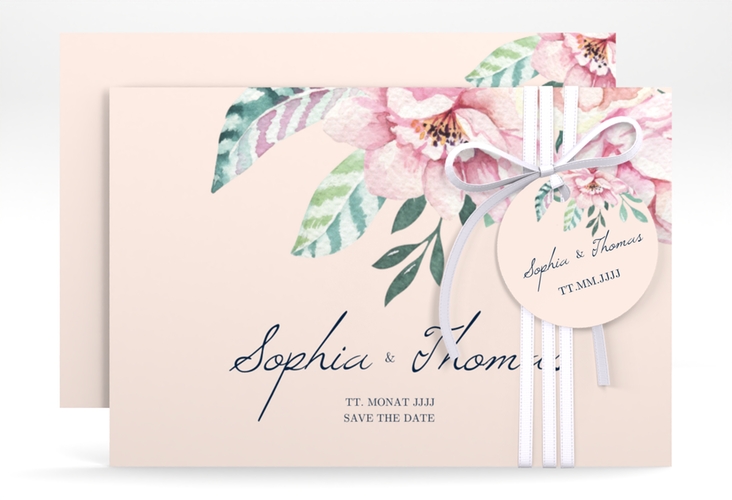 Save the Date-Karte Blooming A6 Karte quer rosa hochglanz