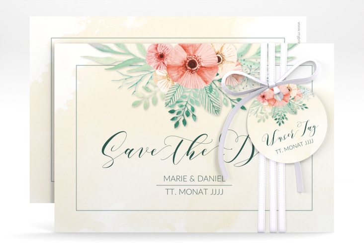 Save the Date-Karte Hochzeit Surfinia A6 Karte quer apricot