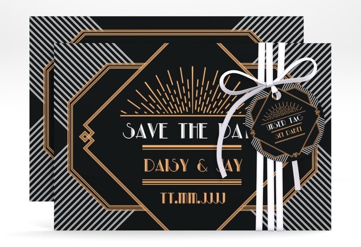 Save the Date-Karte Hochzeit Gatsby A6 Karte quer schwarz