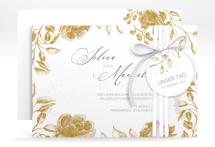 Save the Date-Karte Blattgold A6 Karte quer gold