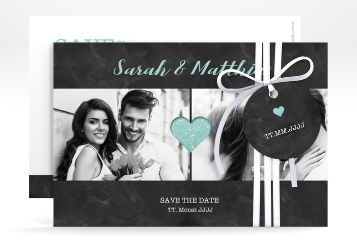 Save the Date-Karte Sparkly A6 Karte quer tuerkis hochglanz