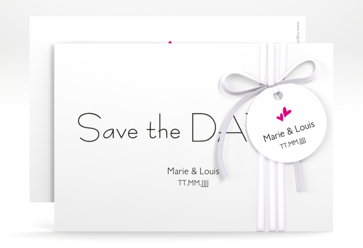 Save the Date-Karte Hochzeit Twohearts A6 Karte quer pink hochglanz
