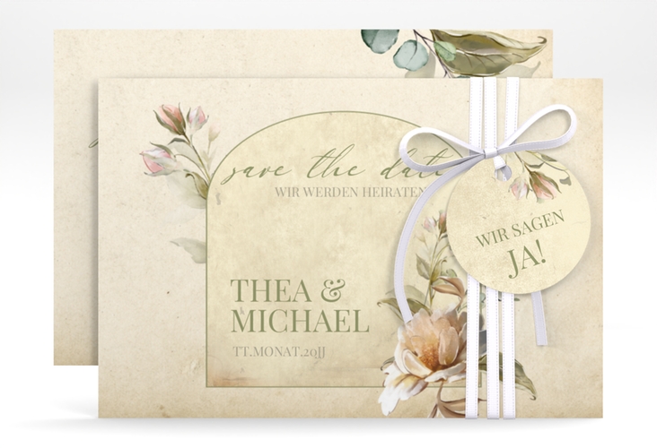 Save the Date-Karte Dornröschen A6 Karte quer mit Aquarell-Rosen im Vintage-Look