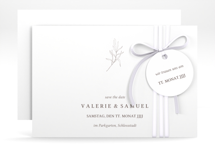 Save the Date-Karte Ivy A6 Karte quer weiss minimalistisch mit kleiner botanischer Illustration
