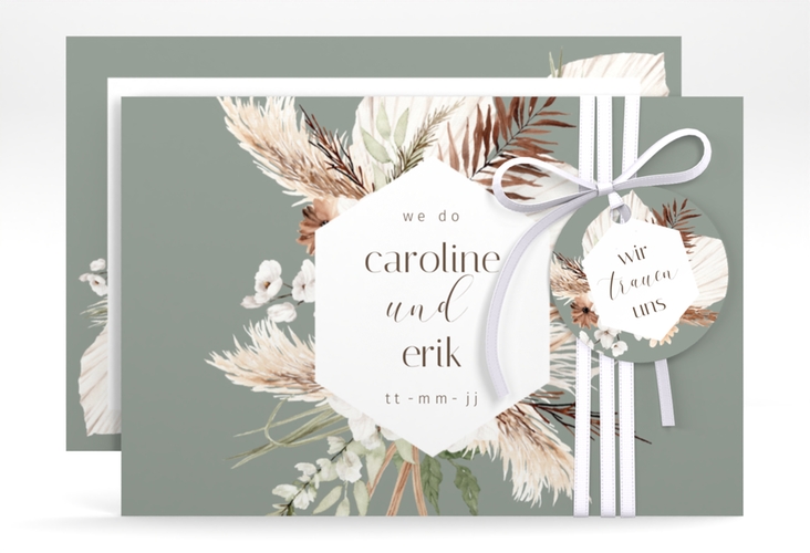 Save the Date-Karte Bohemian A6 Karte quer gruen hochglanz