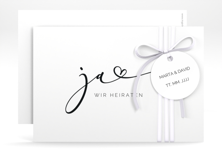 Save the Date-Karte Jawort A6 Karte quer weiss hochglanz modern minimalistisch mit veredelter Aufschrift