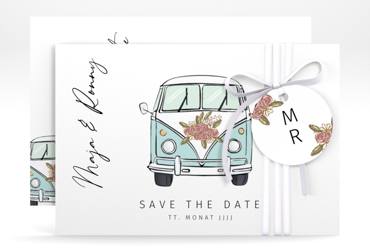 Save the Date-Karte Hochzeitsbulli A6 Karte quer blau hochglanz