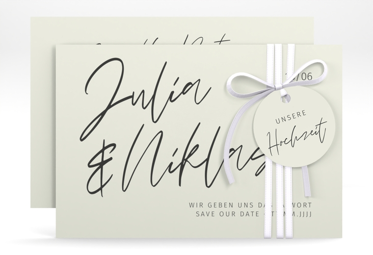 Save the Date-Karte Einfachheit A6 Karte quer mint hochglanz mit modernem Schriftzug