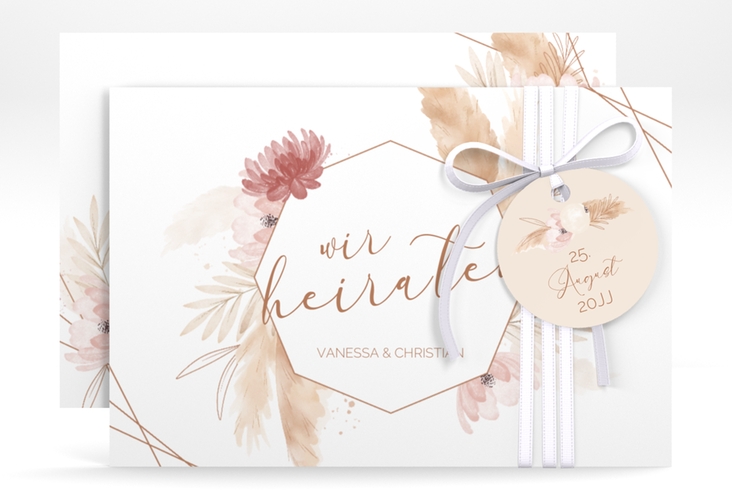 Save the Date-Karte Bohostyle A6 Karte quer mit Pampasgras in Aquarell