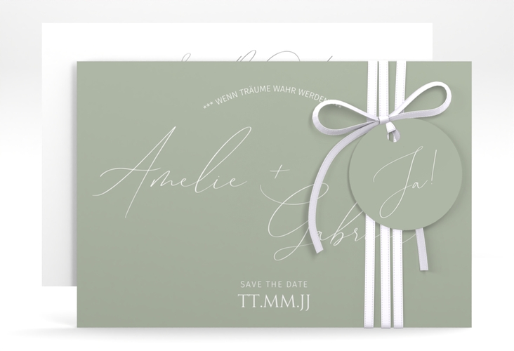Save the Date-Karte Federschrift A6 Karte quer gruen in schlichtem Design mit Kalligrafie