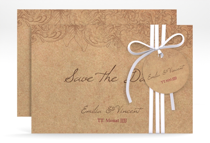 Save the Date-Karte Fairytale A6 Karte quer braun mit Vintage-Bordüre