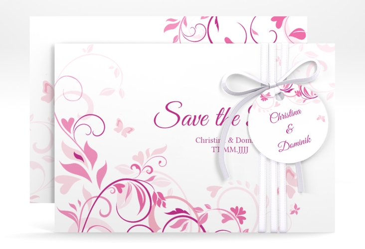 Save the Date-Karte Lilly A6 Karte quer pink hochglanz