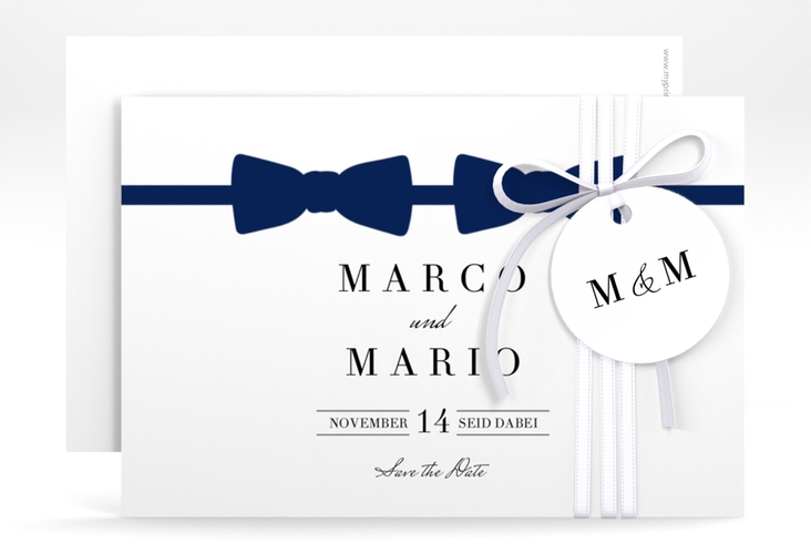 Save the Date-Karte Suits A6 Karte quer blau hochglanz