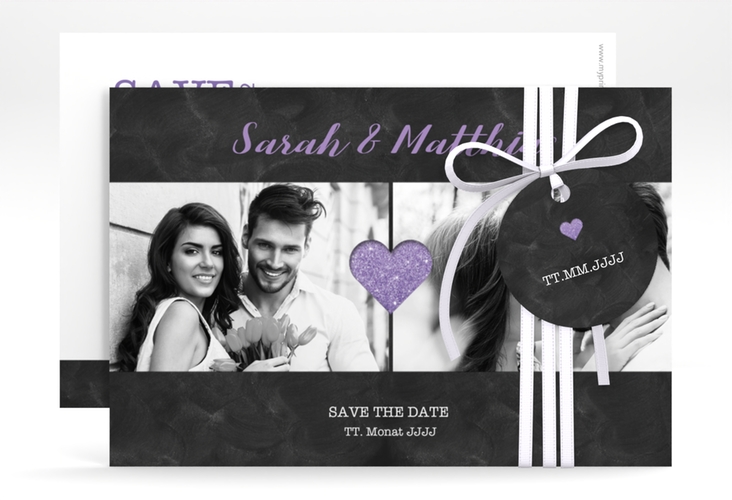 Save the Date-Karte Sparkly A6 Karte quer lila hochglanz