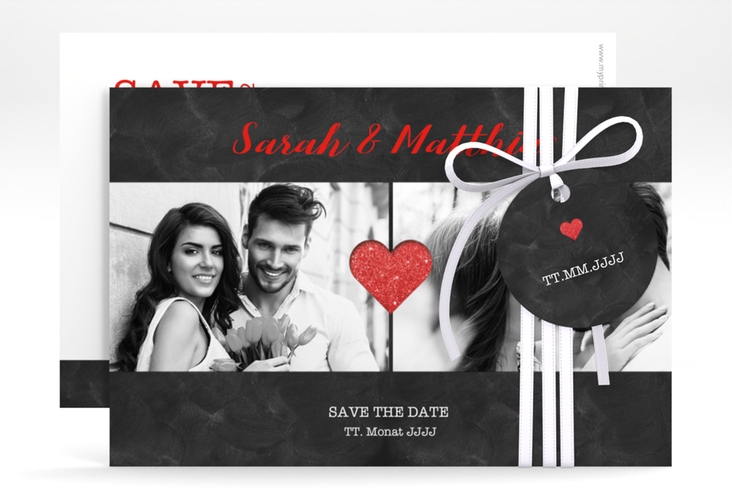 Save the Date-Karte Sparkly A6 Karte quer rot hochglanz