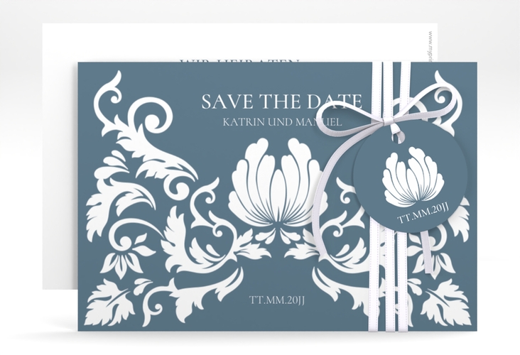 Save the Date-Karte Royal A6 Karte quer mit barockem Blumen-Ornament