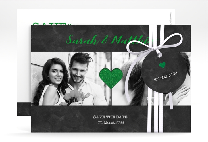 Save the Date-Karte Sparkly A6 Karte quer gruen hochglanz