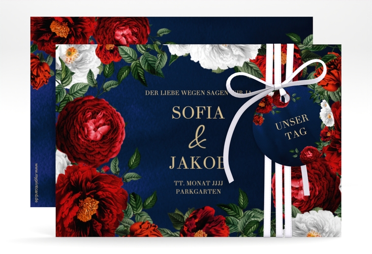 Save the Date-Karte Florista A6 Karte quer blau hochglanz