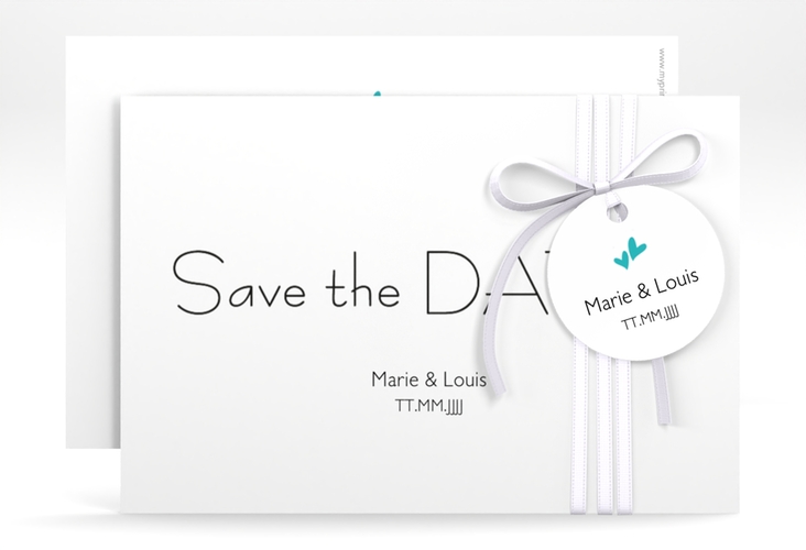 Save the Date-Karte Hochzeit Twohearts A6 Karte quer tuerkis hochglanz