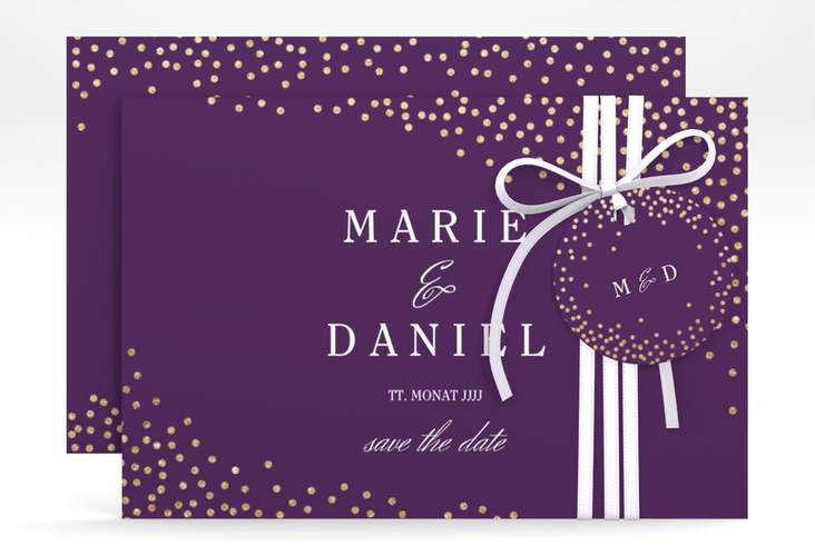 Save the Date-Karte Glitter A6 Karte quer lila hochglanz