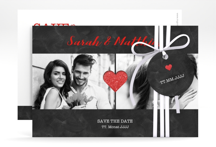 Save the Date-Karte Sparkly A6 Karte quer rot hochglanz