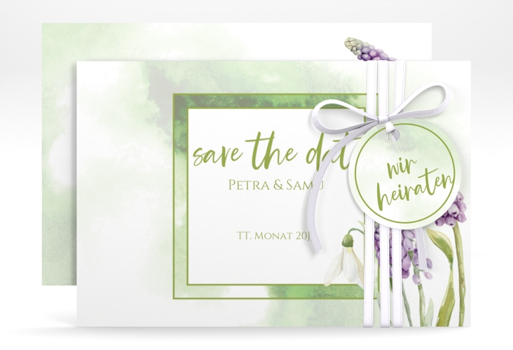 Save the Date-Karte Frühling A6 Karte quer mit Frühlingsblumen in Aquarell