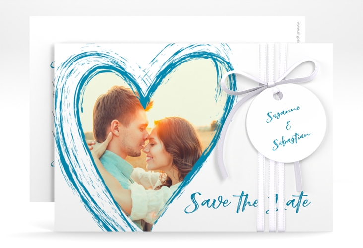 Save the Date-Karte Liebe A6 Karte quer tuerkis hochglanz