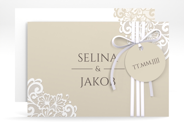 Save the Date-Karte Vintage A6 Karte quer mit floraler Spitze