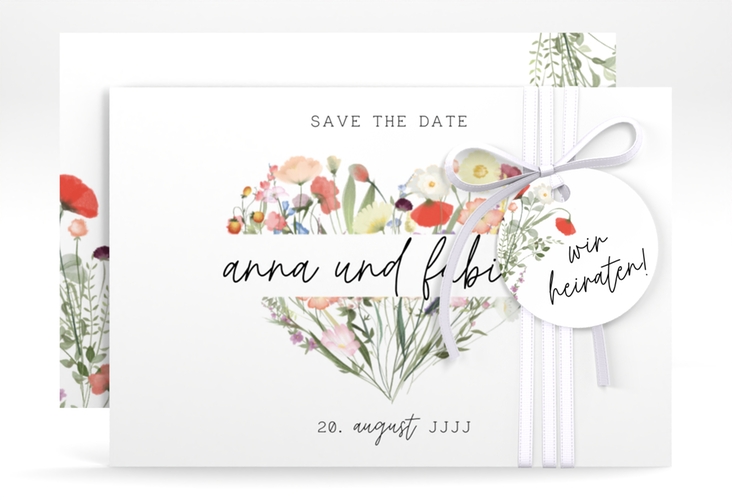 Save the Date-Karte Wildblumenherz A6 Karte quer bunt hochglanz