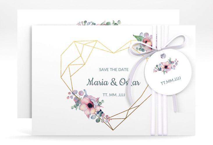 Save the Date-Karte Herzgold A6 Karte quer