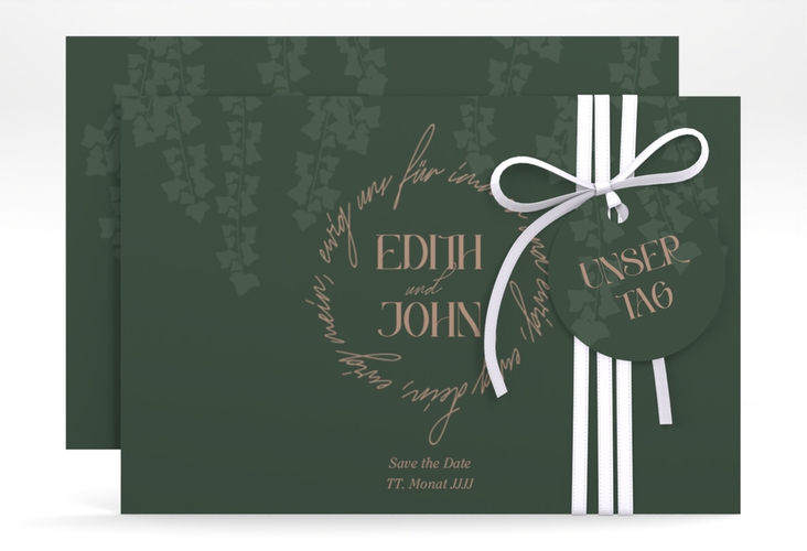 Save the Date-Karte Efeugrün A6 Karte quer im Fantasy-Elfen-Design mit Efeu