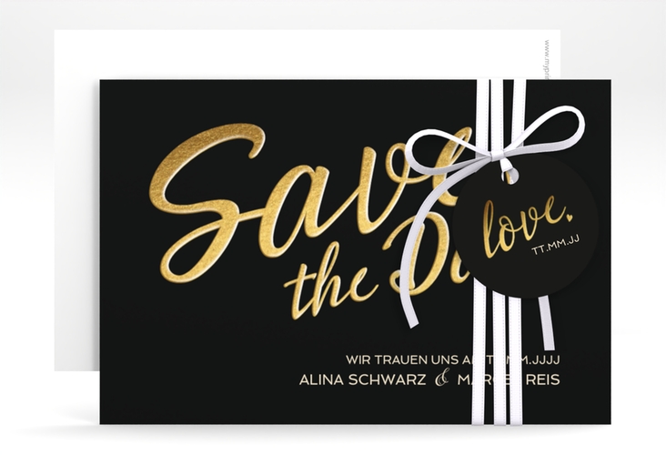Save the Date-Karte Glam A6 Karte quer schwarz hochglanz