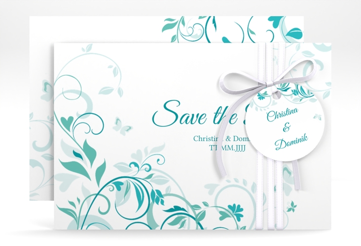 Save the Date-Karte Lilly A6 Karte quer tuerkis hochglanz