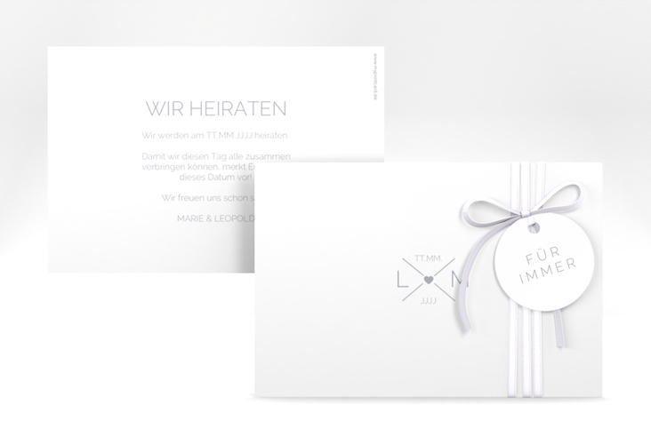 Save the Date-Karte Initials A6 Karte quer grau mit Initialen im minimalistischen Design