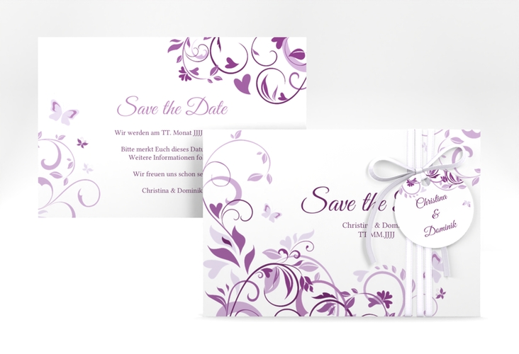 Save the Date-Karte Lilly A6 Karte quer lila hochglanz