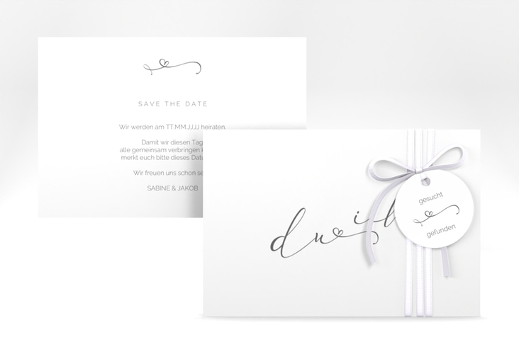 Save the Date-Karte Zweisamkeit A6 Karte quer weiss hochglanz im minimalistischen Stil mit Aufschrift du & ich