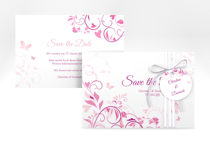 Save the Date-Karte Lilly A6 Karte quer pink hochglanz