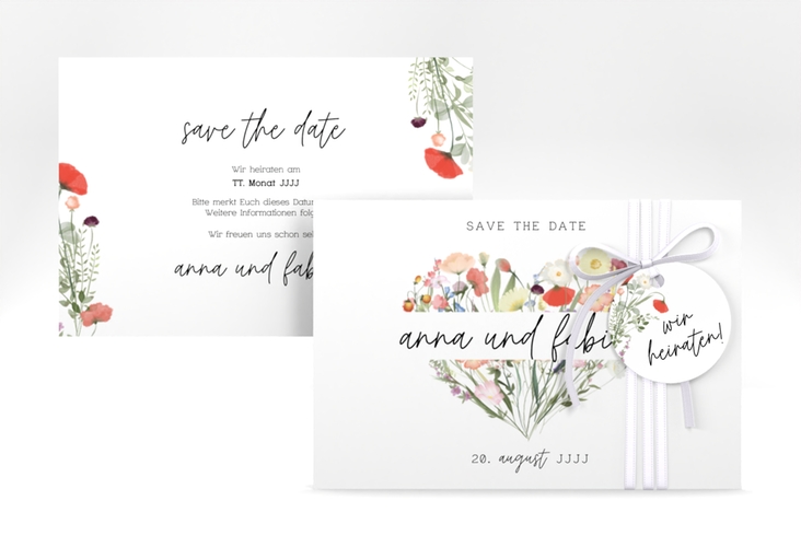 Save the Date-Karte Wildblumenherz A6 Karte quer bunt hochglanz