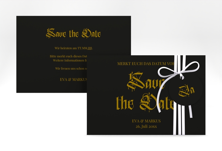 Save the Date-Karte Wednesday A6 Karte quer mit geometrischem Herz und Rosen in Aquarell