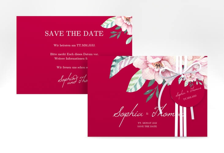 Save the Date-Karte "Blooming" A6 Karte quer rot