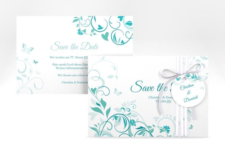 Save the Date-Karte Lilly A6 Karte quer tuerkis hochglanz