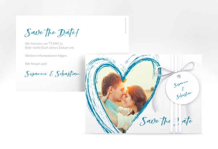 Save the Date-Karte Liebe A6 Karte quer tuerkis hochglanz