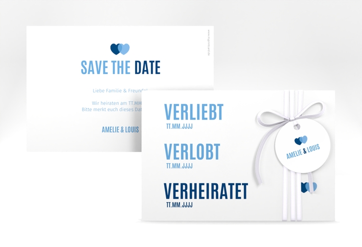 Save the Date-Karte Couple A6 Karte quer blau hochglanz